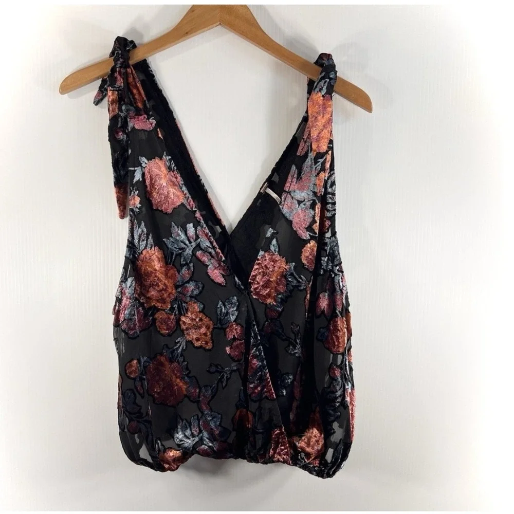 Free People Tied To You Floral Velvet Top Size Small Sheer Boho Festival